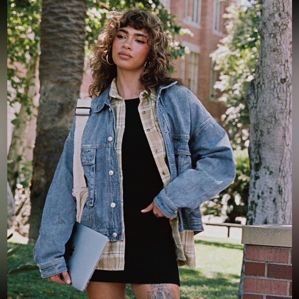 Princess Polly KIER OVERSIZED JACKET DENIM MID WASH